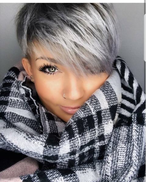 10-Silber Grau Pixie Schnitt